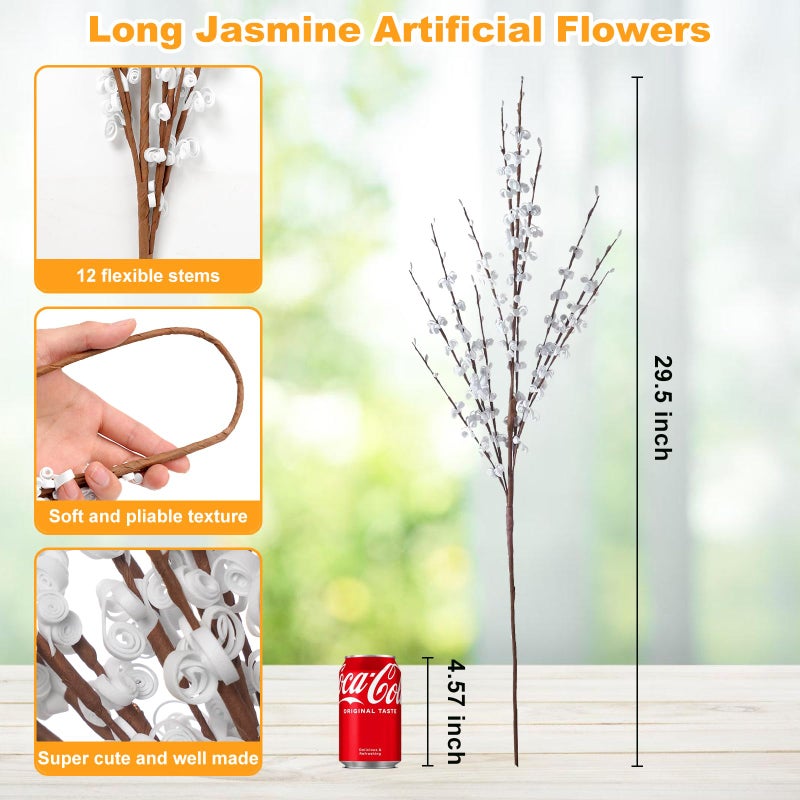 Wootkey 5pcs 29.5" Faux Jasmine Artificial Flowers Tall White Floral Branches for Home Wedding Vase Filler Party DIY Decoration - Image 2